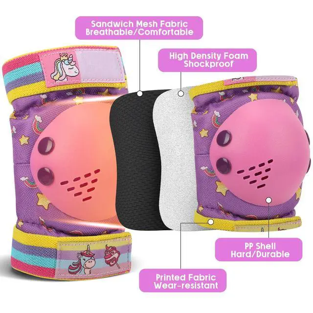 Alt view image 3 of 6 - Kids Knee Pads for Girls Boys Toddler 3-8 Years Old Knee and Elbow Pads | with Wrist Guards Youth Protective Gear Set for Skateboard Cycling Roller Bike Inline Scooter Skating