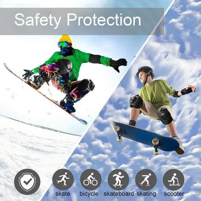 Alt view image 6 of 7 - Adult-Youth-Kids Knee-Elbow-Pads Wrist-Guards - Skateboard Roller Inline Ice Skate BMX Bike Scooter Protective Gear Set