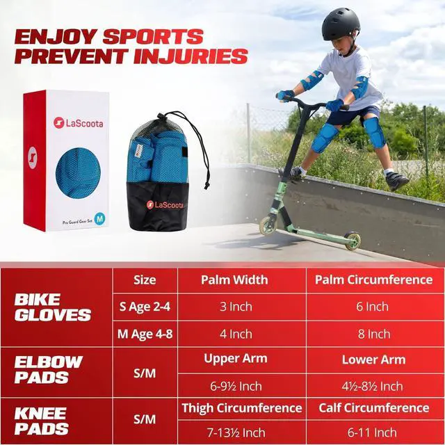 Alt view image 2 of 6 - Roller Skates Protective Gear Set for Kids - Medium, Blue - Elbow & Knee Guards with Wrist Gloves for Skateboarding Equipment - Scooter Protective Gear & Rollerblade Pads