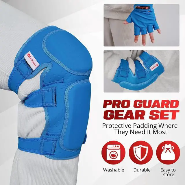 Alt view image 3 of 6 - Roller Skates Protective Gear Set for Kids - Medium, Blue - Elbow & Knee Guards with Wrist Gloves for Skateboarding Equipment - Scooter Protective Gear & Rollerblade Pads