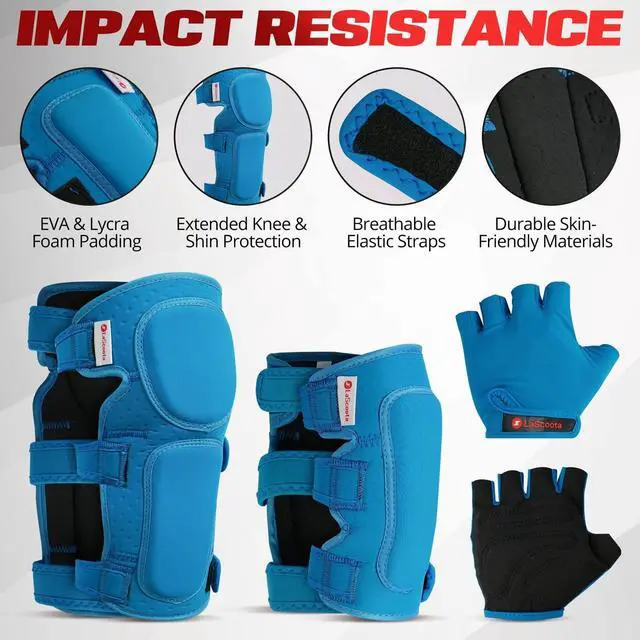 Alt view image 4 of 6 - Roller Skates Protective Gear Set for Kids - Medium, Blue - Elbow & Knee Guards with Wrist Gloves for Skateboarding Equipment - Scooter Protective Gear & Rollerblade Pads