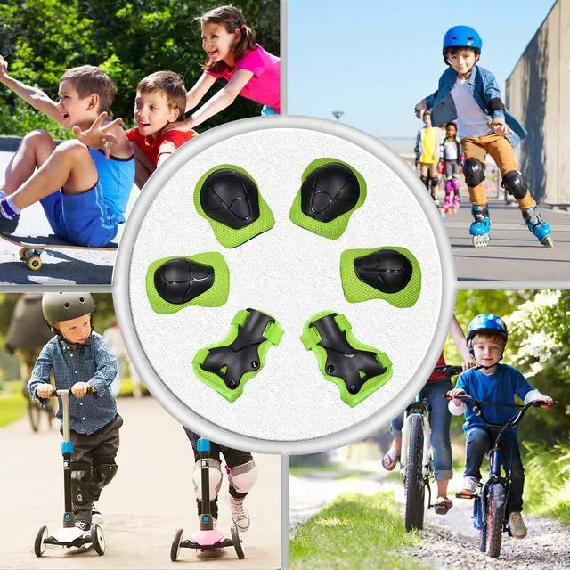 Alt view image 3 of 6 - Toddler Knee Pads and Elbow Pads with Wrist Guards for Kids, Green | 3-in-1 knee pads for kids with wrist guards. Kids knee pads and elbow pads for skating, cycling, rollerblading and scooters