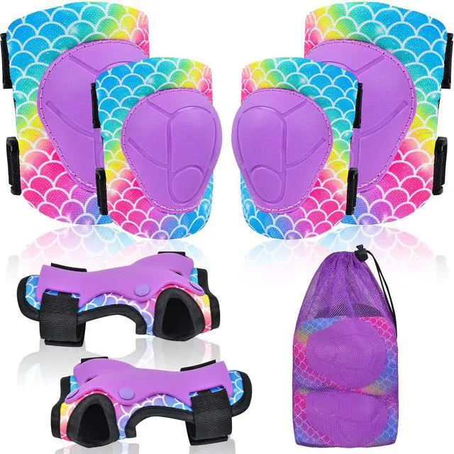 Main image of Knee Pads for Kids Adjustable Protective Gear Set with Mesh Bag Knee Pads and Elbow Pads Wrist Guard for Girls Kids Roller Skates Cycling Skateboard Scooter, 3-8 Years, Mermaid