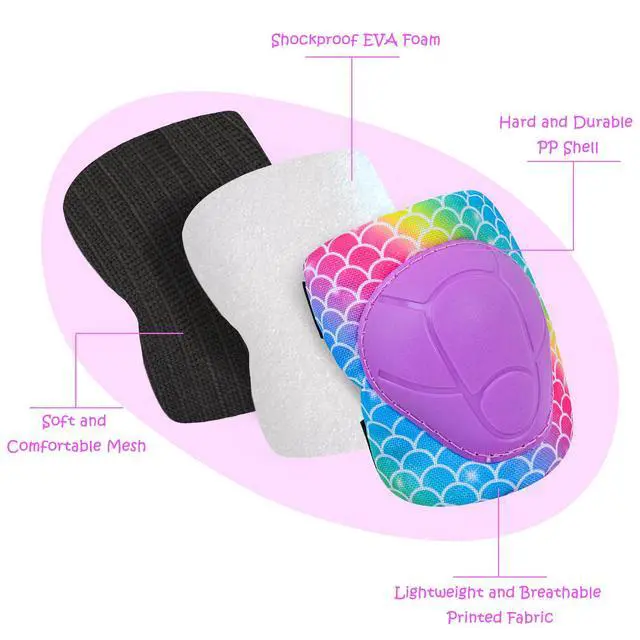 Alt view image 4 of 7 - Knee Pads for Kids Adjustable Protective Gear Set with Mesh Bag Knee Pads and Elbow Pads Wrist Guard for Girls Kids Roller Skates Cycling Skateboard Scooter, 3-8 Years, Mermaid
