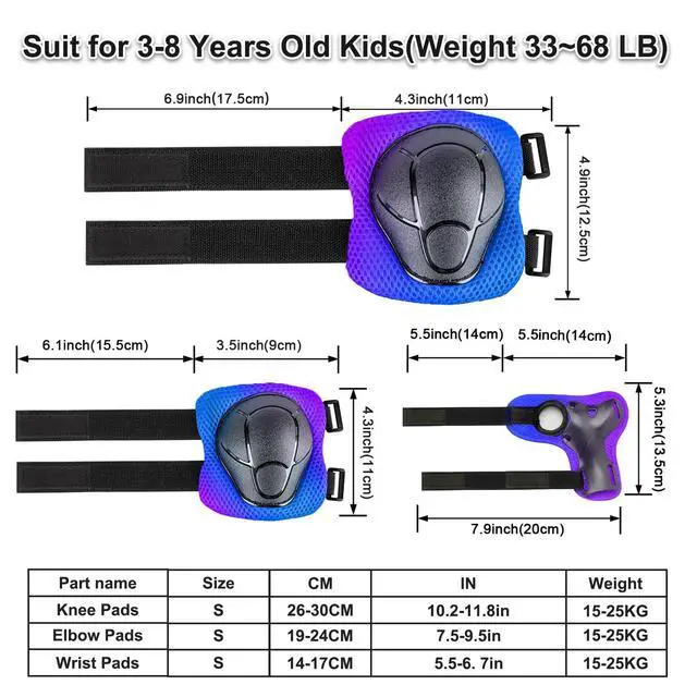 Alt view image 5 of 6 - 3-in-1 Kids Knee/Elbow/Wrist Guards Impact Shell, Breathable, Adjustable 2-14, for Bike/Scooter/Skateboard/Roller