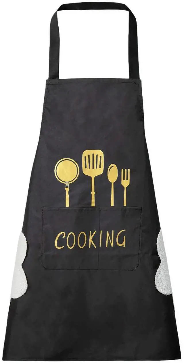 Main image of Women Kitchen Apron with Hand Wipe PocketsBig Pocket,Hand-wiping, Waterproof for Cooking Baking (BLACK)
