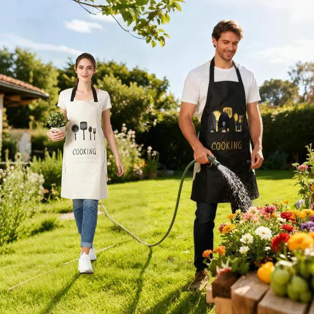 Alt view image 3 of 7 - Women Kitchen Apron with Hand Wipe PocketsBig Pocket,Hand-wiping, Waterproof for Cooking Baking (BLACK)