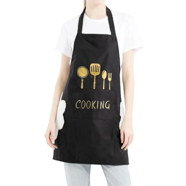 Alt view image 5 of 7 - Women Kitchen Apron with Hand Wipe PocketsBig Pocket,Hand-wiping, Waterproof for Cooking Baking (BLACK)