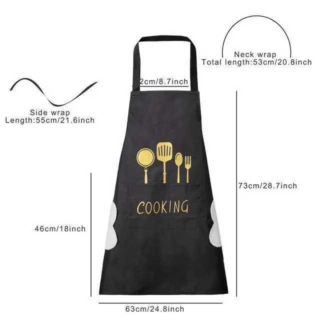 Alt view image 6 of 7 - Women Kitchen Apron with Hand Wipe PocketsBig Pocket,Hand-wiping, Waterproof for Cooking Baking (BLACK)