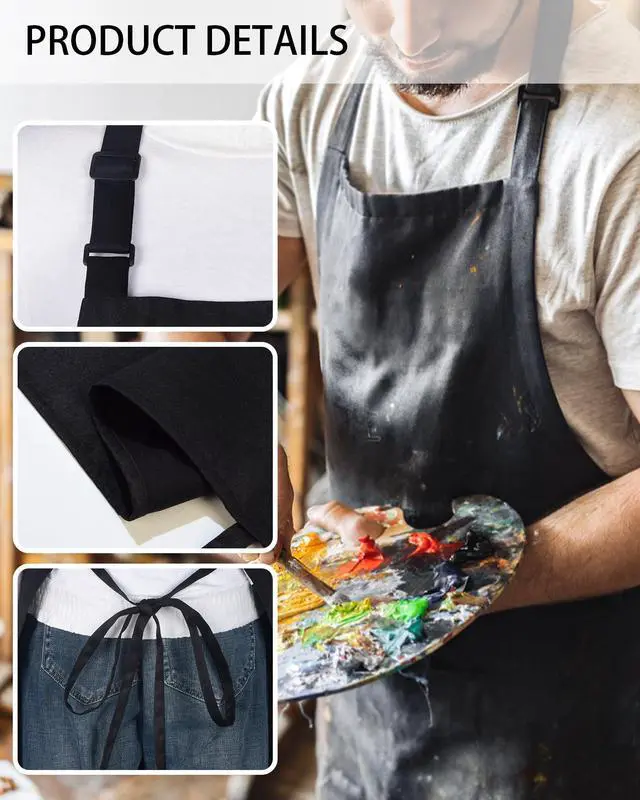 Alt view image 4 of 6 - Adults Chef Cooking Kitchen Apron for Men Women, Black | Stain Resistant, Bib Aprons with 2 Pockets and Adjustable Neck Strap, Ideal for Gardening, Painting, Baking, Grilling and BBQ