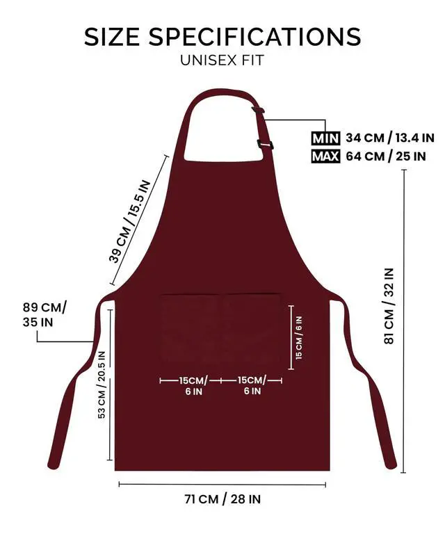 Alt view image 2 of 7 - Bib Aprons 2 Pack Adjustable With 2 Pockets Burgundy | Chef Apron, Men and Women, Water and Oil Resistant, Cooking Kitchen Use, Durable Fabric, Restaurant and Home Use