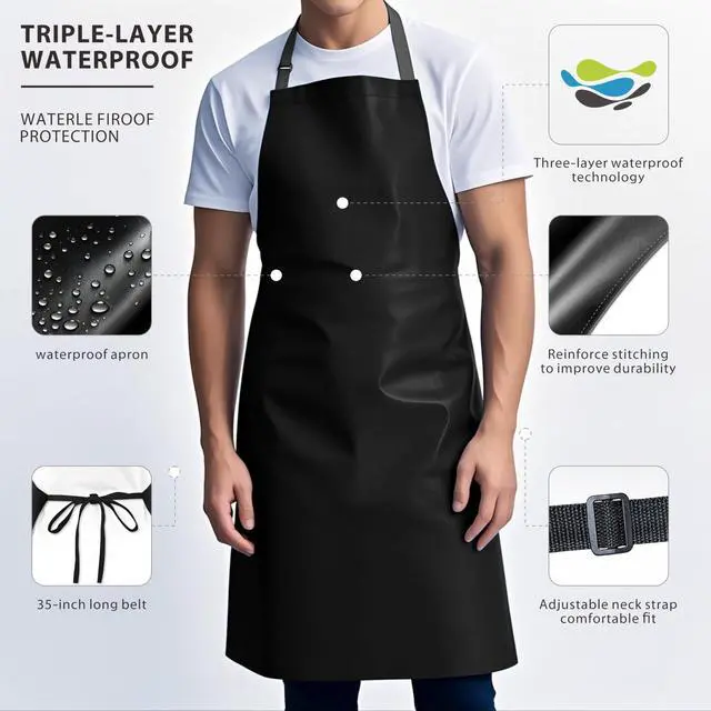 Alt view image 3 of 7 - 2 Pack Waterproof Apron Rubber Vinyl Heavy Duty Aprons for Adults - Chemical Resistant Adjustable Bib 40" Extra Long Industrial Work Apron for Grilling Dishwashing Lab Kitchen Butcher