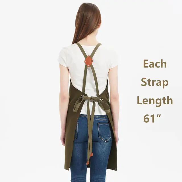 Alt view image 4 of 7 - Chef Aprons for Women Men with Oversized Pockets, 12-Ounce Cotton Canvas Cross Back Water Repellent Apron (Grey Green)