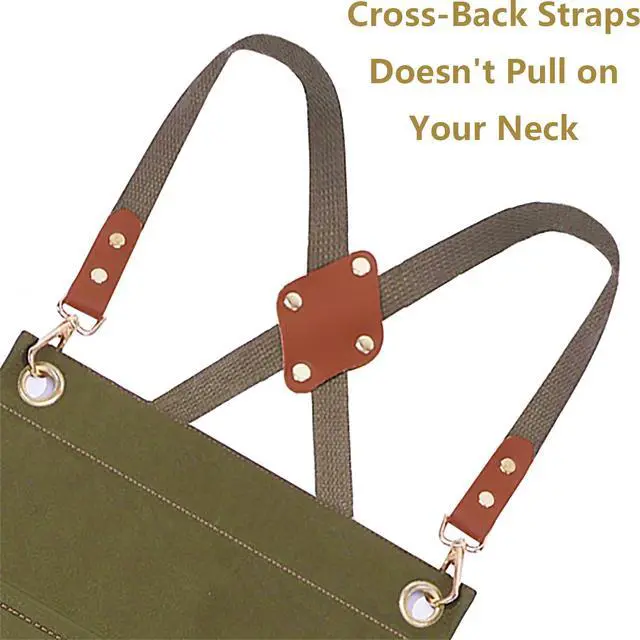 Alt view image 5 of 7 - Chef Aprons for Women Men with Oversized Pockets, 12-Ounce Cotton Canvas Cross Back Water Repellent Apron (Grey Green)