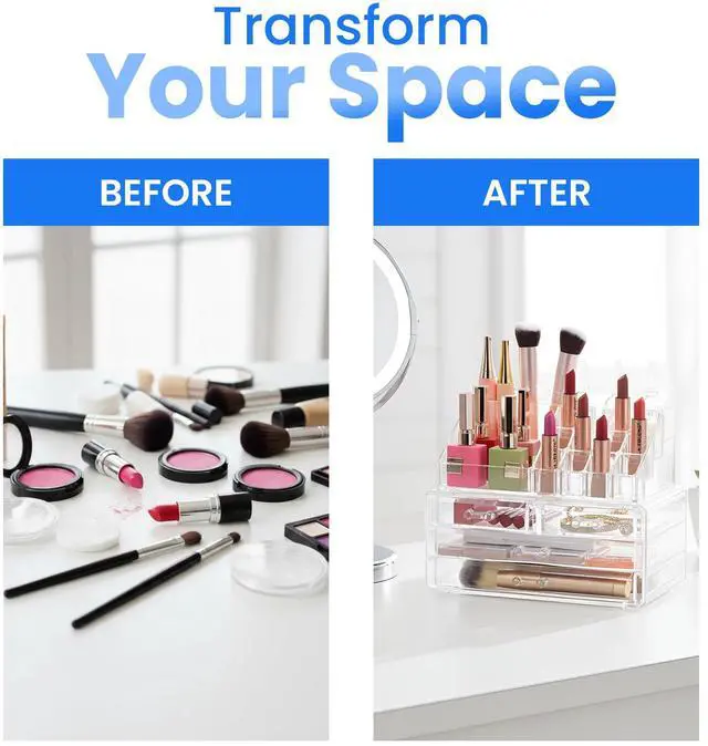 Alt view image 6 of 7 - Clear Makeup Organizer with 4 Drawers 16 Compartments, Countertop | 16-Compartment Clear Acrylic Makeup Organizer, 4 Drawers, Cosmetic Jewelry Perfume Skincare Storage, Vanity Countertop