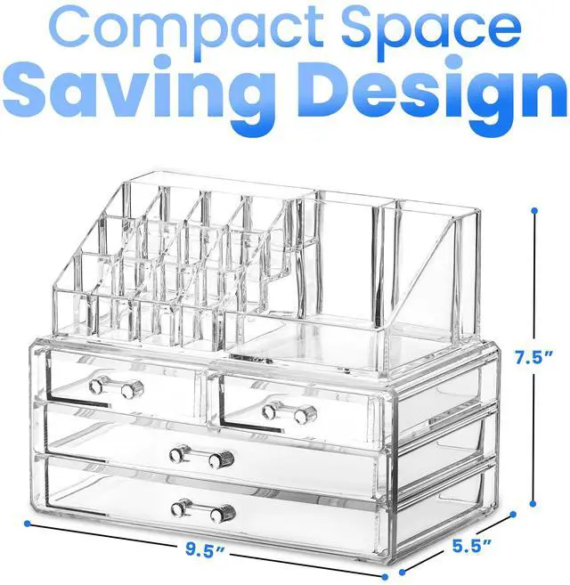 Alt view image 2 of 7 - Clear Makeup Organizer with 4 Drawers 16 Compartments, Countertop | 16-Compartment Clear Acrylic Makeup Organizer, 4 Drawers, Cosmetic Jewelry Perfume Skincare Storage, Vanity Countertop