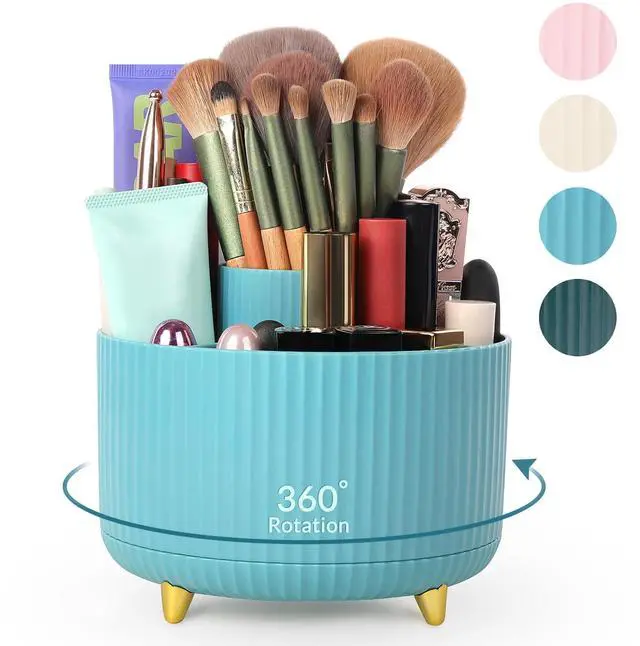 Main image of Makeup Organizer, Rotating Pencil Pen Holder for Desk, Dual-Purpose Desktop Organizer for Cosmetics & Pens, Makeup Brush Holder with 5 Slots, Pencil Cup for Office, Home