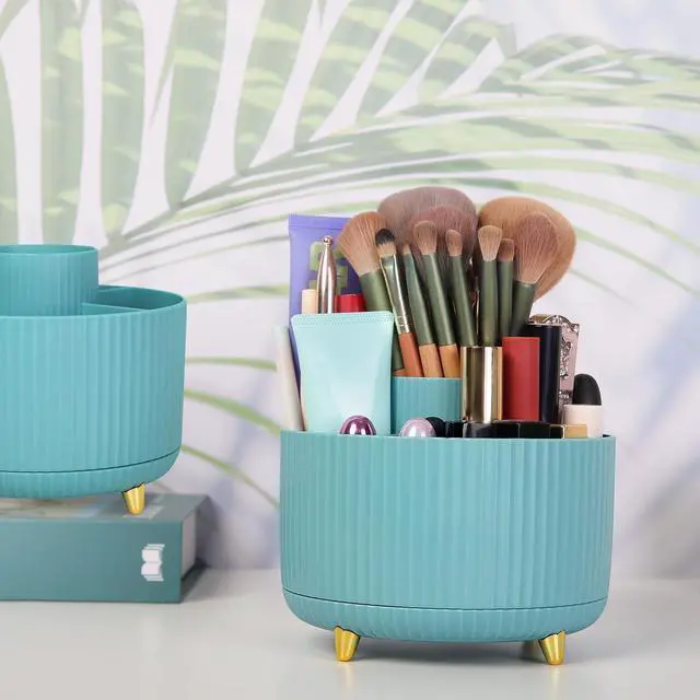 Alt view image 5 of 7 - Makeup Organizer, Rotating Pencil Pen Holder for Desk, Dual-Purpose Desktop Organizer for Cosmetics & Pens, Makeup Brush Holder with 5 Slots, Pencil Cup for Office, Home