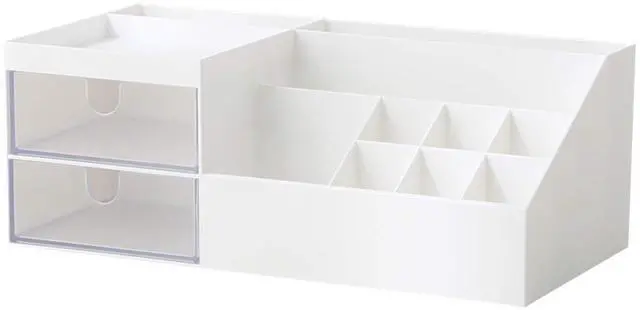 Main image of Cosmetic/Makeup Vanity Organizer Box, Mini Desk Storage for Office Supplies, Bathroom Counter or Dresser, White