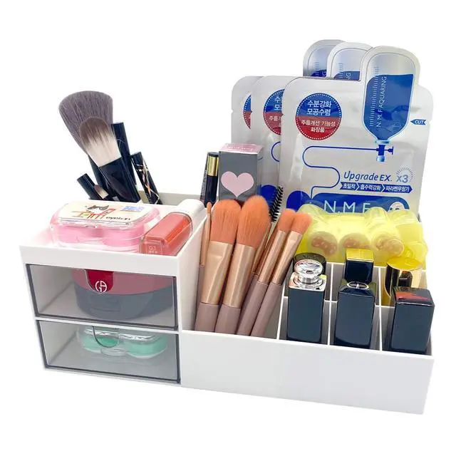 Alt view image 2 of 7 - Cosmetic/Makeup Vanity Organizer Box, Mini Desk Storage for Office Supplies, Bathroom Counter or Dresser, White