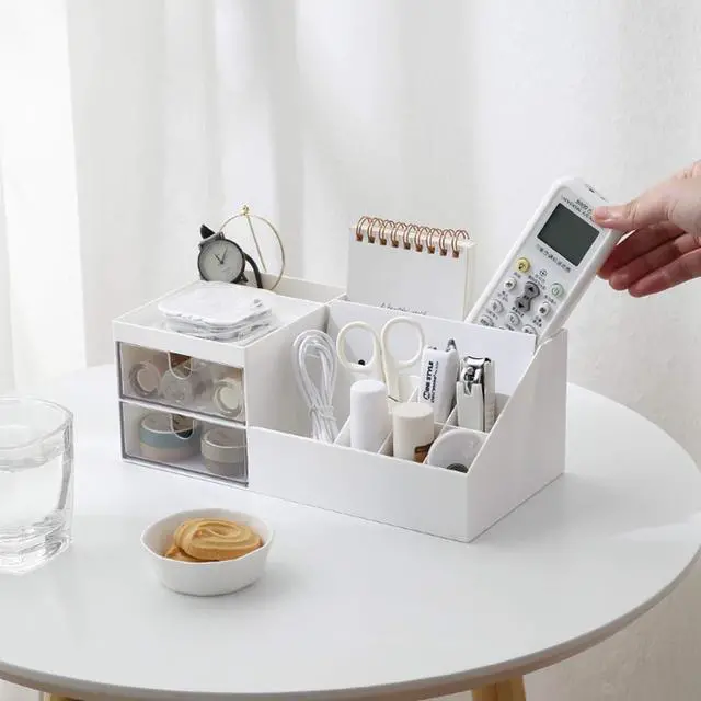 Alt view image 4 of 7 - Cosmetic/Makeup Vanity Organizer Box, Mini Desk Storage for Office Supplies, Bathroom Counter or Dresser, White