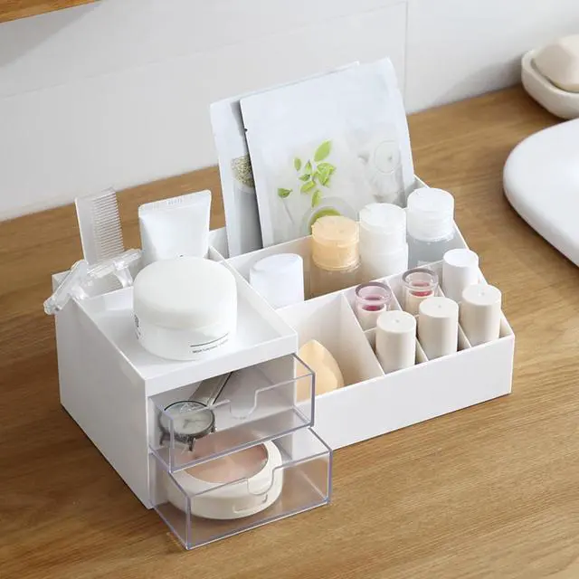 Alt view image 3 of 7 - Cosmetic/Makeup Vanity Organizer Box, Mini Desk Storage for Office Supplies, Bathroom Counter or Dresser, White