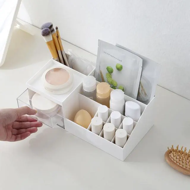 Alt view image 5 of 7 - Cosmetic/Makeup Vanity Organizer Box, Mini Desk Storage for Office Supplies, Bathroom Counter or Dresser, White