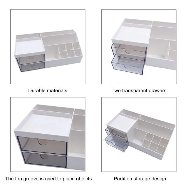 Alt view image 6 of 7 - Cosmetic/Makeup Vanity Organizer Box, Mini Desk Storage for Office Supplies, Bathroom Counter or Dresser, White