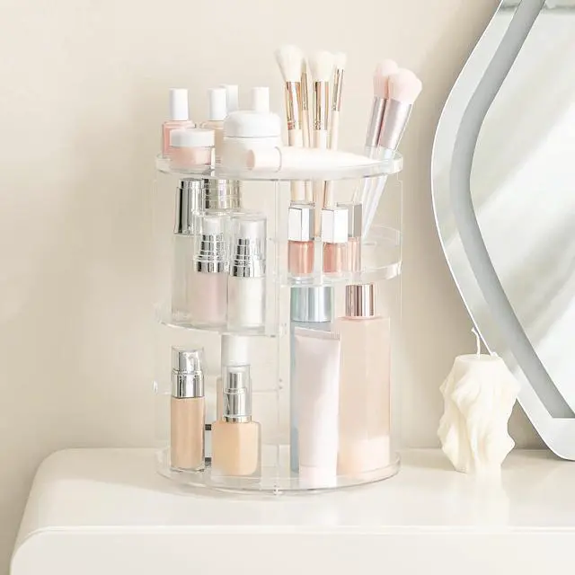 Alt view image 2 of 7 - 360 Rotating Makeup Organizer Adjustable Carousel Large Capacity Revolving Perfume Organizer Skincare Organizers Cosmetic Storage Spinning Holder for Vanity, Clear