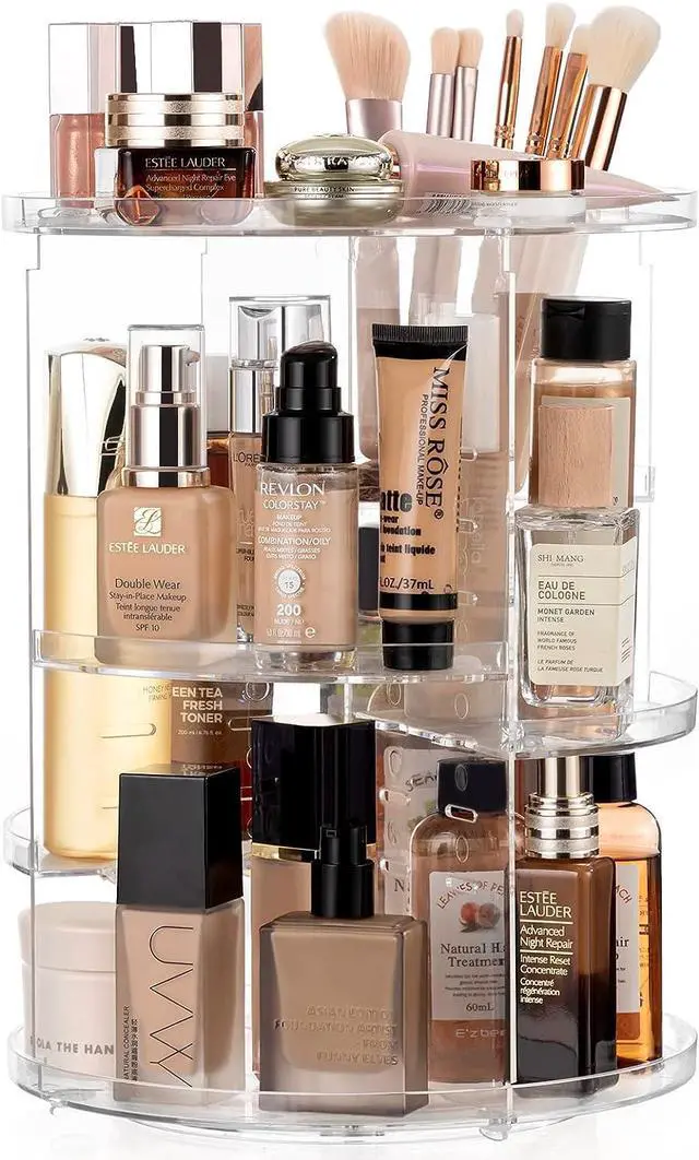 Alt view image 4 of 7 - 360 Rotating Makeup Organizer Adjustable Carousel Large Capacity Revolving Perfume Organizer Skincare Organizers Cosmetic Storage Spinning Holder for Vanity, Clear