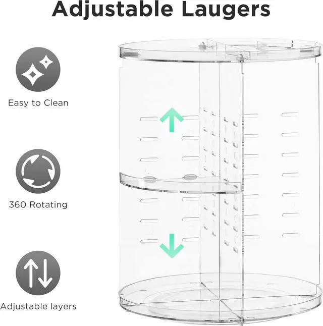 Alt view image 5 of 7 - 360 Rotating Makeup Organizer Adjustable Carousel Large Capacity Revolving Perfume Organizer Skincare Organizers Cosmetic Storage Spinning Holder for Vanity, Clear
