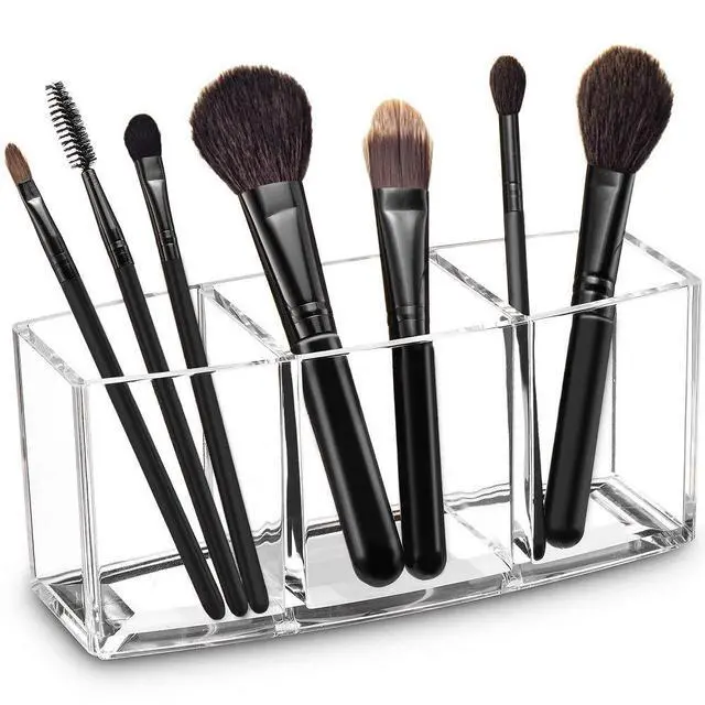 Main image of Acrylic Makeup Brush Organizer Holder Clear Cosmetic Brushes Storage with 3 Slots | 3 Slots