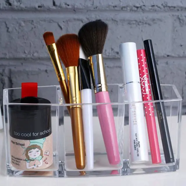 Alt view image 3 of 7 - Acrylic Makeup Brush Organizer Holder Clear Cosmetic Brushes Storage with 3 Slots | 3 Slots