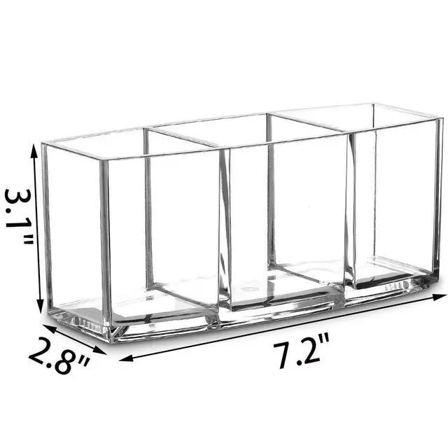 Alt view image 4 of 7 - Acrylic Makeup Brush Organizer Holder Clear Cosmetic Brushes Storage with 3 Slots | 3 Slots