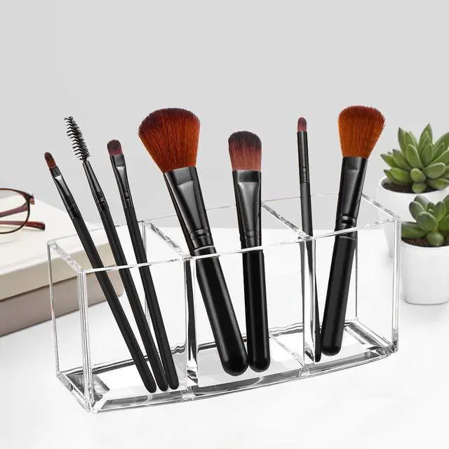 Alt view image 2 of 7 - Acrylic Makeup Brush Organizer Holder Clear Cosmetic Brushes Storage with 3 Slots | 3 Slots