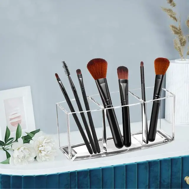 Alt view image 5 of 7 - Acrylic Makeup Brush Organizer Holder Clear Cosmetic Brushes Storage with 3 Slots | 3 Slots