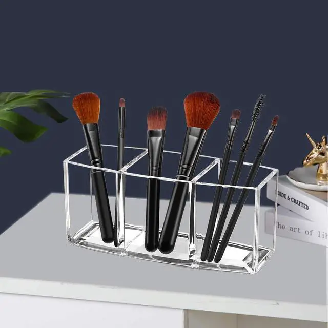Alt view image 6 of 7 - Acrylic Makeup Brush Organizer Holder Clear Cosmetic Brushes Storage with 3 Slots | 3 Slots