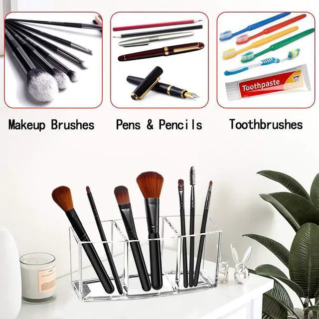 Alt view image 7 of 7 - Acrylic Makeup Brush Organizer Holder Clear Cosmetic Brushes Storage with 3 Slots | 3 Slots