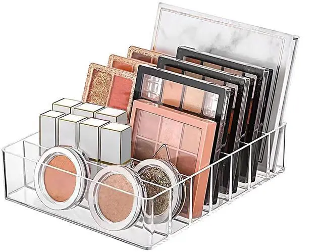 Main image of Clear Plastic Acrylic Makeup Organizer for Makeup Palette Organizer | 7 Slots Cosmetic Organizer for Vanity Countertop & Drawer, Holder for Eyeshadow Palettes, Blushes, Lipstick