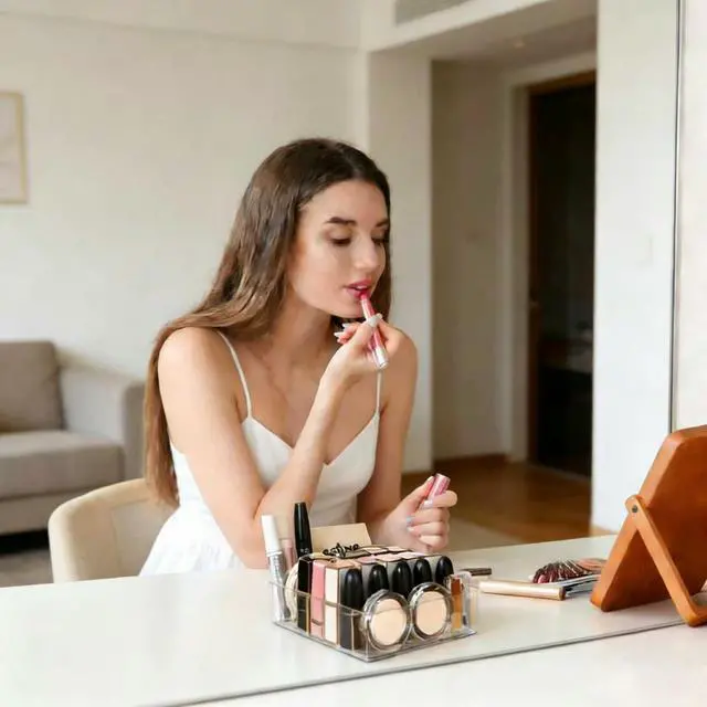 Alt view image 5 of 7 - Clear Plastic Acrylic Makeup Organizer for Makeup Palette Organizer | 7 Slots Cosmetic Organizer for Vanity Countertop & Drawer, Holder for Eyeshadow Palettes, Blushes, Lipstick