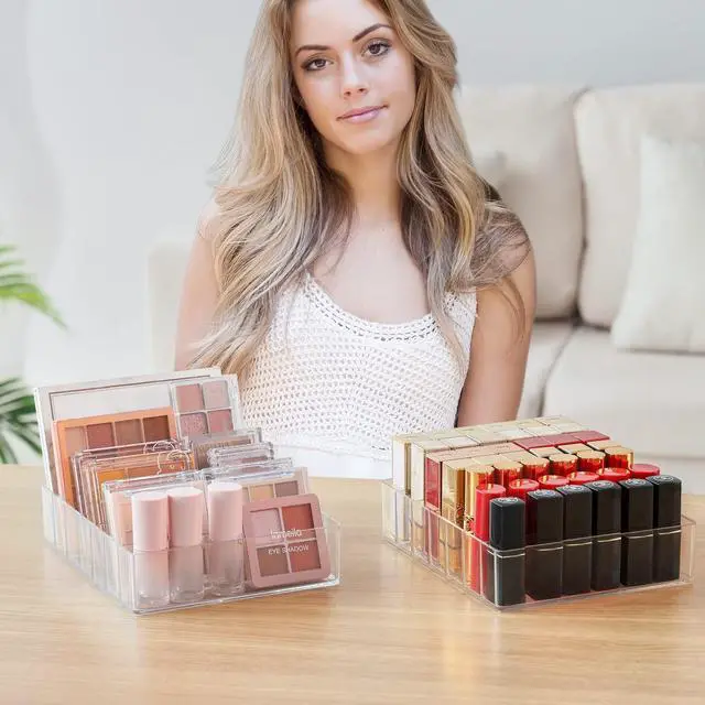 Alt view image 6 of 7 - Clear Plastic Acrylic Makeup Organizer for Makeup Palette Organizer | 7 Slots Cosmetic Organizer for Vanity Countertop & Drawer, Holder for Eyeshadow Palettes, Blushes, Lipstick