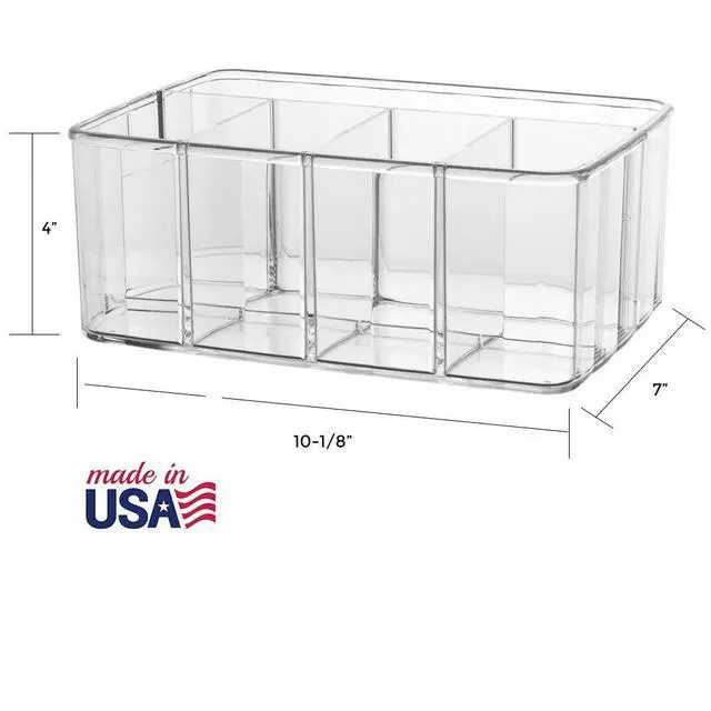 Alt view image 3 of 7 - 5-Compartment Clear Plastic Organizer | Rectangular Divided Makeup and Vanity Storage Bin and Office Desk Caddy | Scalloped Wall Design | Made in USA