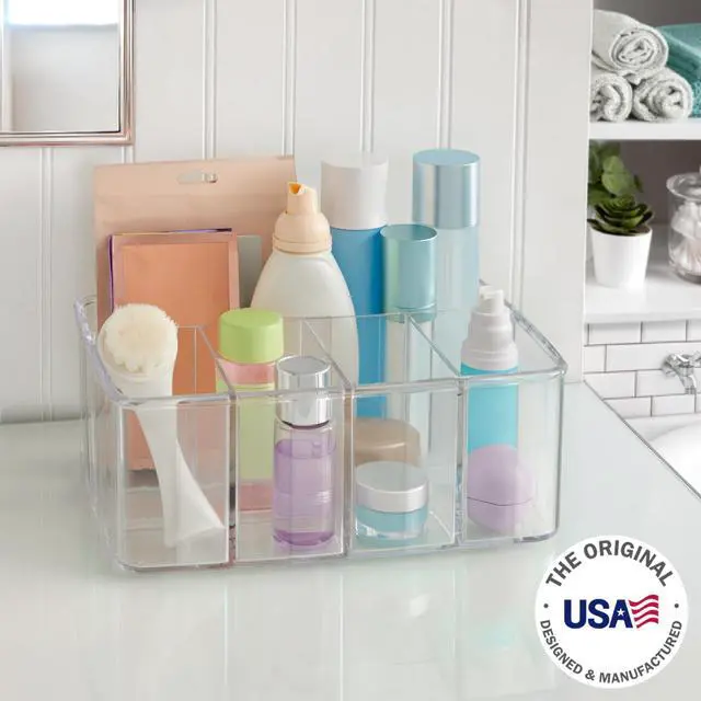 Alt view image 2 of 7 - 5-Compartment Clear Plastic Organizer | Rectangular Divided Makeup and Vanity Storage Bin and Office Desk Caddy | Scalloped Wall Design | Made in USA