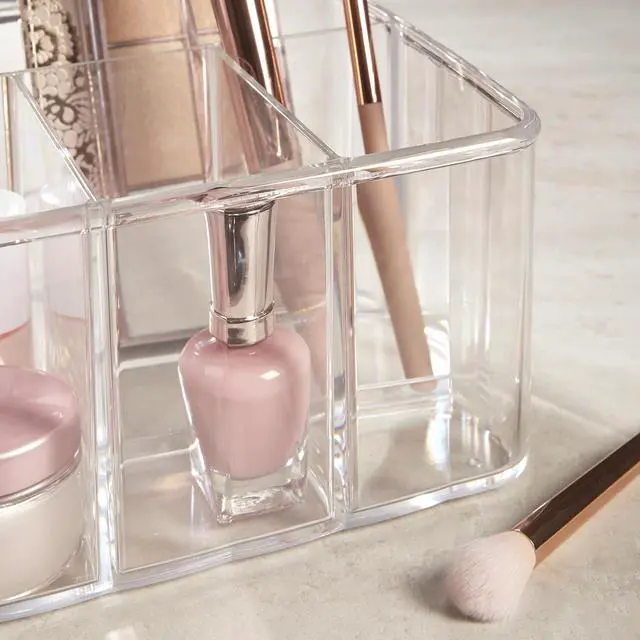 Alt view image 7 of 7 - 5-Compartment Clear Plastic Organizer | Rectangular Divided Makeup and Vanity Storage Bin and Office Desk Caddy | Scalloped Wall Design | Made in USA