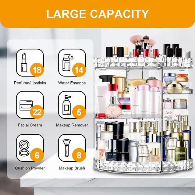 Alt view image 3 of 6 - Makeup Organizer 360 Degree Rotating 7 Adjustable Layers Large Capacity Cosmetic Organizer Transparent Make Up Organizers and Storage