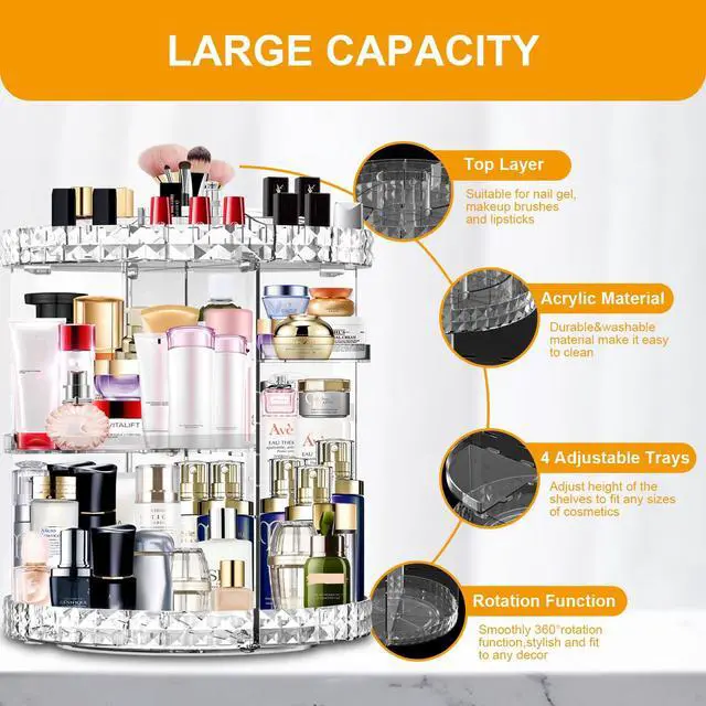 Alt view image 4 of 6 - Makeup Organizer 360 Degree Rotating 7 Adjustable Layers Large Capacity Cosmetic Organizer Transparent Make Up Organizers and Storage