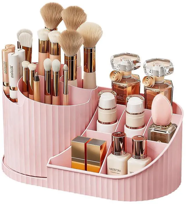 Main image of 360 Rotating Makeup Brush Holder Make Up Brushes Organizer, Pink | Spinning Makeup Brush Cup Cosmetics Container Pen Holder Lipsticks Storage for Vanity, Dresser