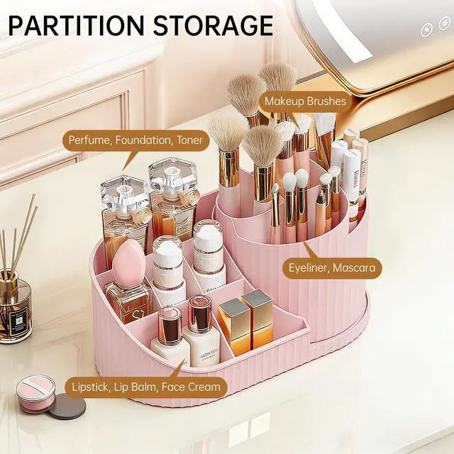Alt view image 3 of 5 - 360 Rotating Makeup Brush Holder Make Up Brushes Organizer, Pink | Spinning Makeup Brush Cup Cosmetics Container Pen Holder Lipsticks Storage for Vanity, Dresser