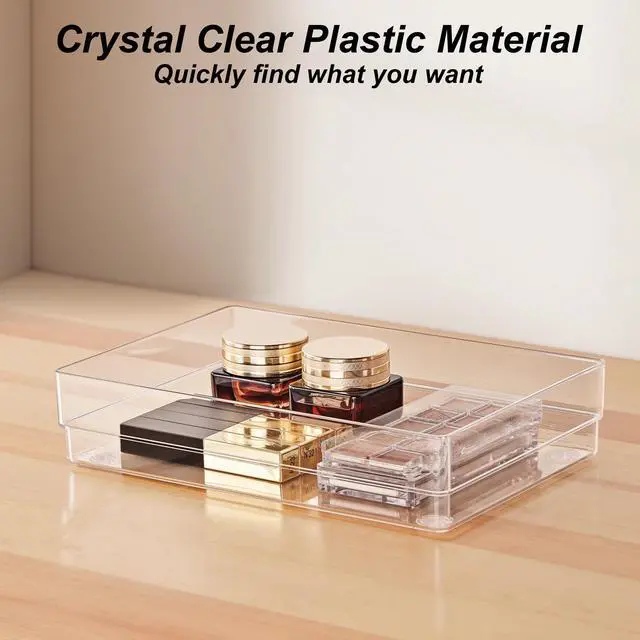 Alt view image 3 of 7 - 7 PCS Drawer Organizer, 4-Size Desk Drawer Organizer Trays | Storage Tray with Non-Slip Silicone Pads for Makeup, Jewelries, Utensils in Bedroom Dresser, Office and Kitchen (Clear)
