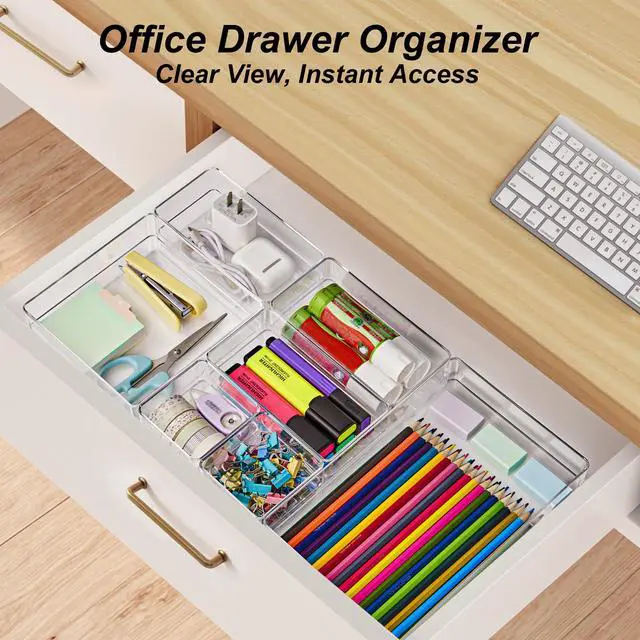 Alt view image 4 of 7 - 7 PCS Drawer Organizer, 4-Size Desk Drawer Organizer Trays | Storage Tray with Non-Slip Silicone Pads for Makeup, Jewelries, Utensils in Bedroom Dresser, Office and Kitchen (Clear)